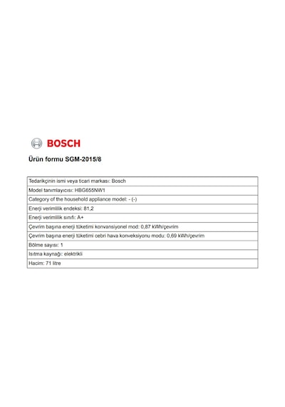 Bosch HBG655NW1 71 LT Ankastre Fırın