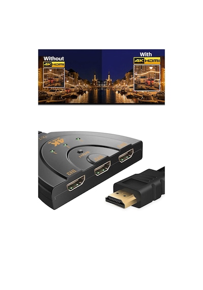 3in1 Hdmı To Hdmı Switch Pigtail Kablolu 4k Ultra Hd 2160p Hdsw1ın3