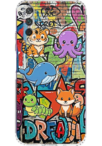 Huawei Nova 5t İle Uyumlu Grafiti Mini Tasarımlı Şeffaf Silikon Kılıf Şeffaf