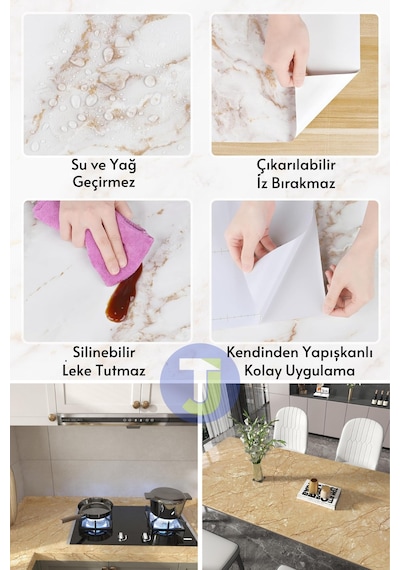 Technojet Kendinden Yapışkanlı Mermer Desen Folyo Mutfak Banyo Tezgah Duvar Kaplama 60cmx500cm Sarı