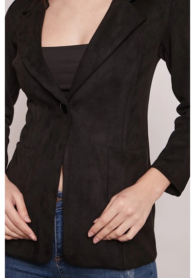 Süet Kumaş Cep Detaylı Düğmeli Şık Blazer Ceket-siyah Siyah