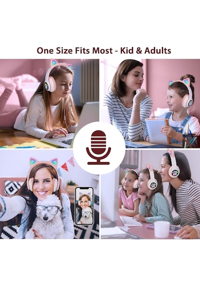 Led Işıklı Kedi Kulaklı Kablosuz Bluetooth Kulaklık Çocuklar İçin Katlanabilir, Derin Baslı Hifi Stereo, Tf Kart Ve Aux Girişli, Kız/erkek Uyumlu