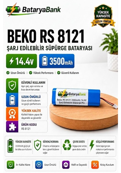 Bataryabank Beko Rs 8121 Uyumlu 14.4v 3500mah Li-ion Şarj Edilebilir Süpürge Bataryası