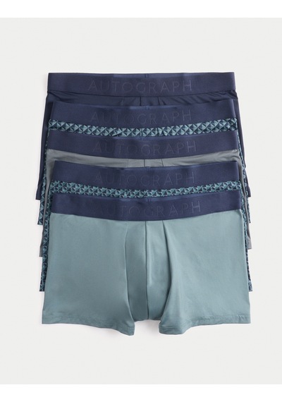 Marks & Spencer 5’li Geometrik Desenli Boxer Seti T14006139A Mavi
