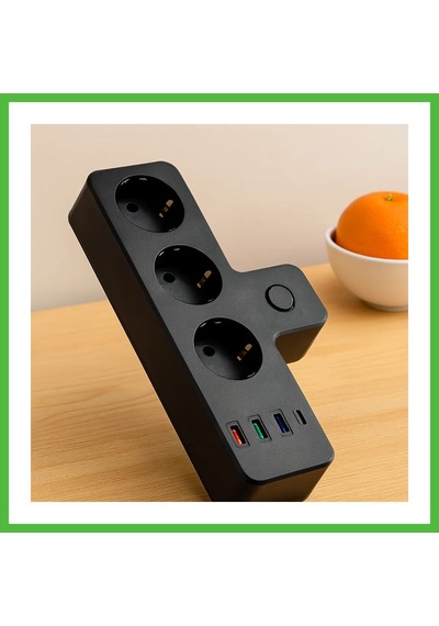 Vaveni Termal Korumalı Duvar Prizi - 3xpriz 3xusb 1xtype-c Siyah Arz