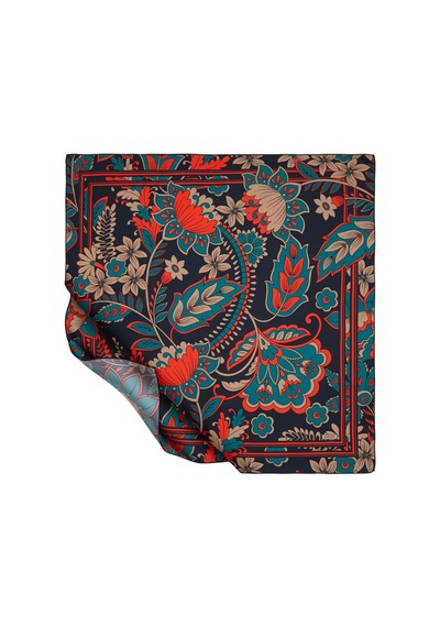 İpek Evi İpekevi Twill İpek Eşarp - Sarmaşık Desen - Lacivert