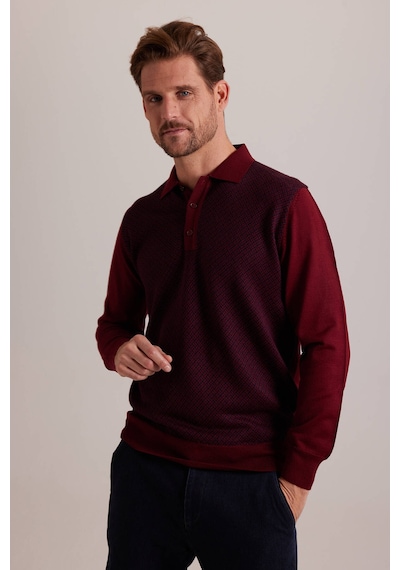 Erkek Lacivert Bordo Polo Yaka Desenli Triko Lacivert - Bordo