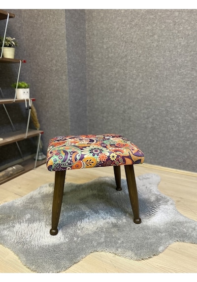 Trend Ceviz Retro Ahşap Ayak Uzatma Pufu Makyaj Koltuğu Bench Tabure