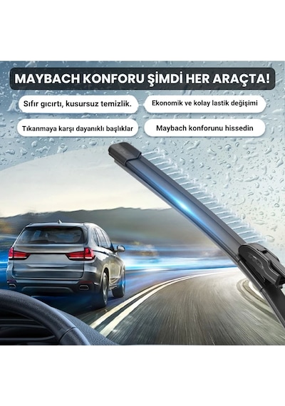 Maybach Tipi Akıllı Fıskiyeli Silecek Seti Görüş Kesmez Tıkanmaz Sistem 14 Adaptörlü Tüm Araçlara Uyumlu