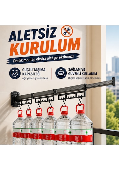 Alüminyum Balkon Çamaşır Askılığı Katlanabilir, Yer Kaplamaz Paslanmaz Çamaşır Kurutmalığı Gri