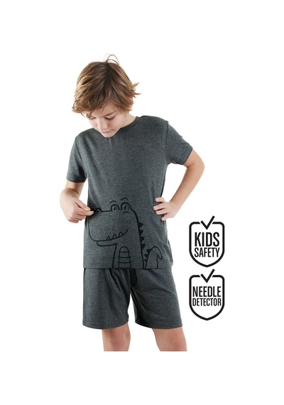 Dinozor Erkek Çocuk Gri Alt Üst Pijama Takım