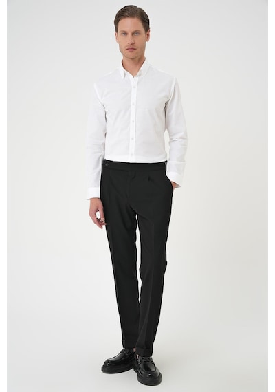 Efor Slim Fit Düğmeli Yaka Dokulu %100 Pamuk Klasik Beyaz 2 Gömlek Gk 726 Beyaz