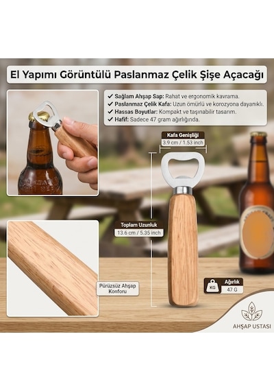 Açacak Ahşap Saplı Şişe Açacağı Kapak Açıcı Soda , Gazoz Açacağı Şişe Açacak 14 Cm 47 Gram Dekoratik Açacak