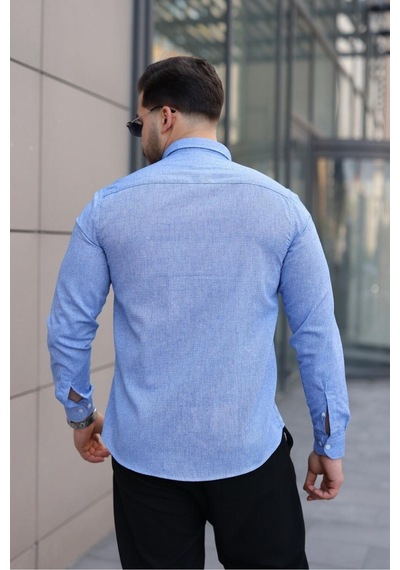 Baselco Premum Dik Yakalı Slim Fit Keten Görünümlü Gömlek Çok Renkli