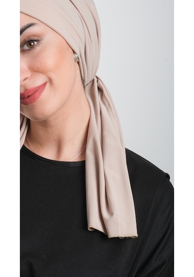 Hürrem Bone Bej Pratik Hazır Geçmeli Tesettür Bone Kesik Elyaf Sade 2111_12 Bej