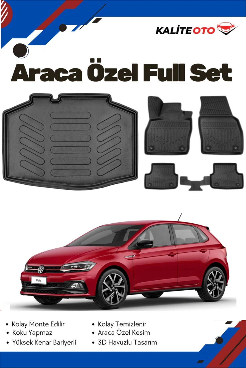 Volkswagen Polo Trendline Paket 2018-2019-2020-2021 Model Yumuşak Paspas+bagaj Havuzu Seti