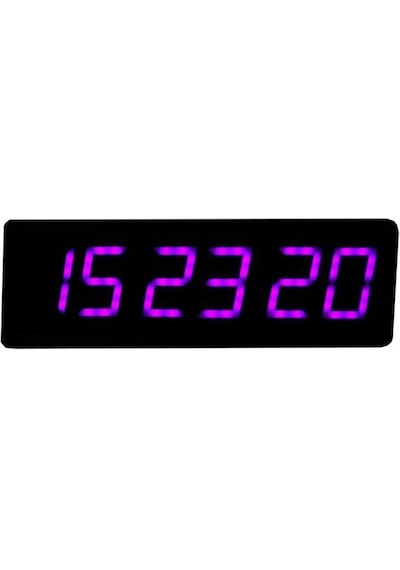 Saniyeli Dijital Led Duvar Ve Masa Saat Ve Derece - Mor Kasa Ölçüsü: 15x50 Cm