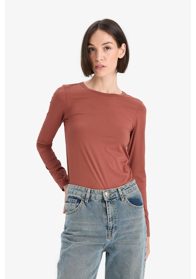 Defacto Slim Fit Dar Kesim Bisiklet Yaka Basic Düz Uzun Kollu Tişört D3756ax25aubr228 Bordo