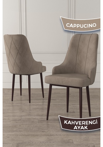 Canisa Trex Serisi 1.sınıf Babyface Kumaş Kahve Metal Ayak 6 Adet Cappucino Sandalye Sandalye Cappucıno Ayakları Kahve
