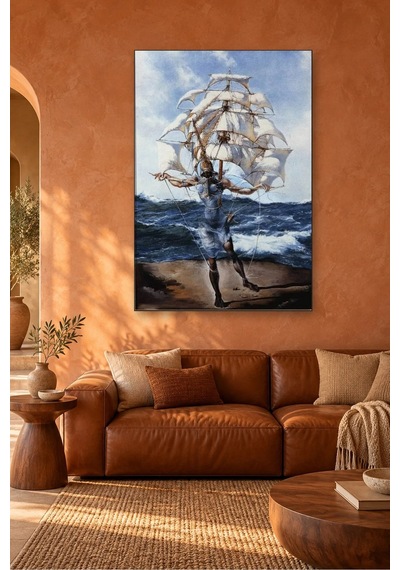 Fida Dali Yelkenli Gemi Adam Canvas Tablo Çok Renkli