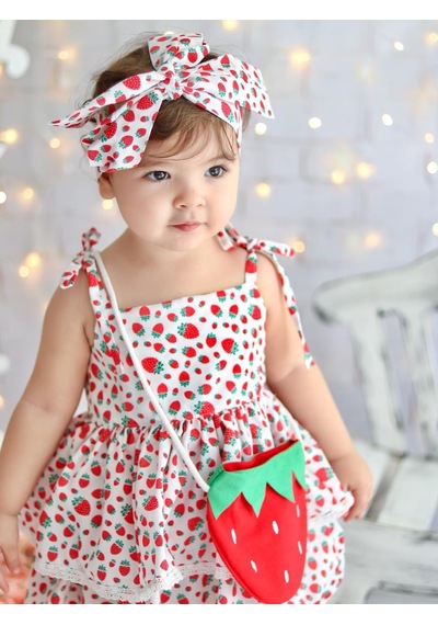 Mnk Baby & Kids Mnk Çantalı Çilek Elbise Kırmızı