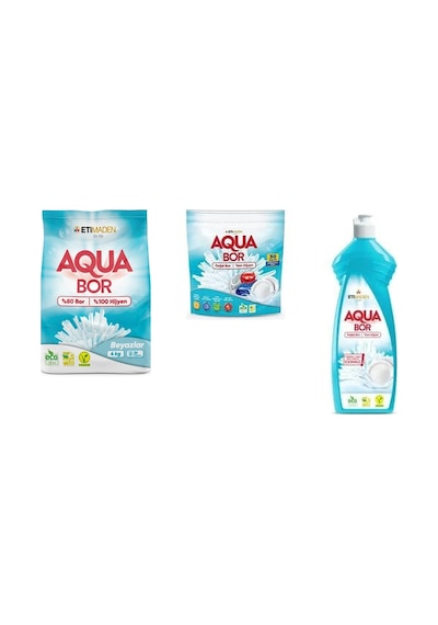Aquabor Doğal Mineralli 4 Kg Beyaz + Tablet + Elde Bulaşık 3 Lü Set
