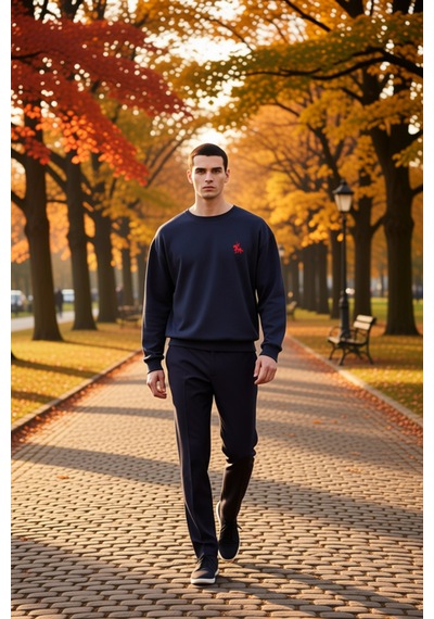 Benerly Erkek Bisiklet Yaka Düşük Kol Uzun Kol Sweatshirt Fonksiyonel Day Lacivert