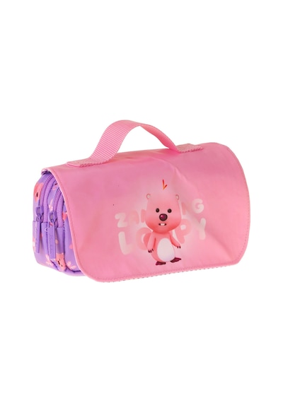 Kaukko Kids Taşıma Askılı Kız Çocuk Loopy Baskılı Şık Kalem Çantası Lila - Pembe - L5305 Çok Renkli