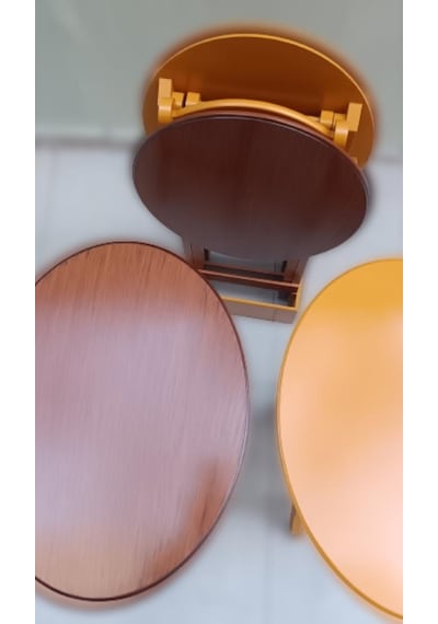 1448bng90128çanta Zigon Sehpa Oval Model Dörtlü Ahşap Mdf Ceviz Ve Hardal Renk Uyum El Yapım
