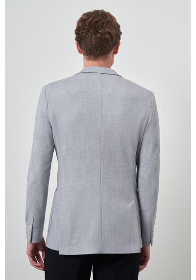 Morven Erkek Gri Örme Desenli Slim Fit Mono Yaka Ceket 25ms002024100 Gri