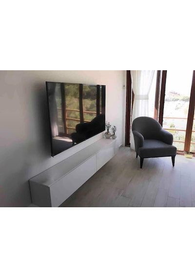 Mac Dizayn Adresan Tv Ünitesi Tv Sehpası Parlak Beyaz Mdf 200 Cm Parlak Beyaz