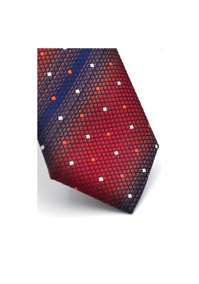 Gaffy Bordo Kahverengi Ve Lacivert Verev Desenli Dokuma Kumaş Mendilli Slim Fit Kravat // Sdk-240802 Desenli