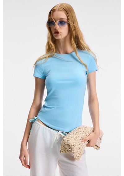 Ethıquet TARELIA Kadın Bisiklet Yaka Kısa Kollu Slim Mavi T-Shirt
