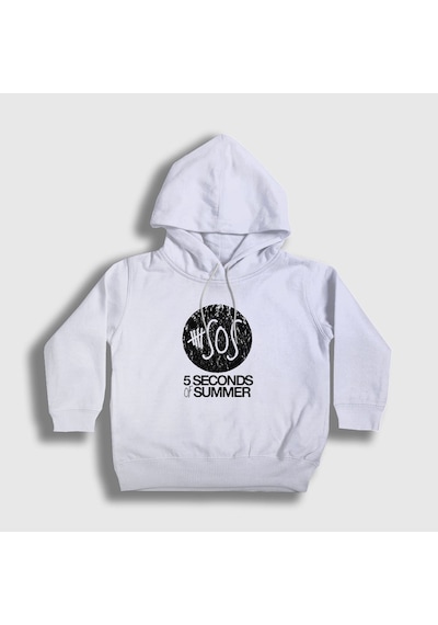 Presmono Unisex Çocuk Logo 5 Seconds Of Summer Kapüşonlu Sweatshirt Beyaz