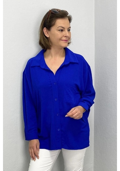 Mia Butik Kadın Parlamet Mavi Ayrobin Gömlek Parlamet Mavi
