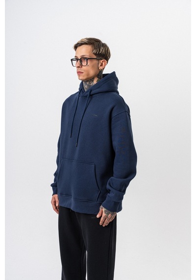 Erkek Respire Yazı Detaylı Kapüşonlu Basic Oversize Hoodie Lacivert