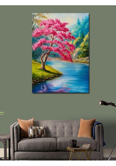 Kanvas Tablo Göl Ve Ağaçlar 70cmx100cm