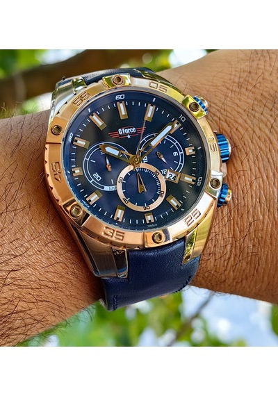 G-force Js25 Orjinal Miyota Mekanizma Lacivert Erkek Kronograf Kol Saati Lüks Kutulu Rose Gold - Gold