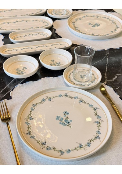 29 Parça Fleur Blue Porselen Kahvaltı Takımı -5441 Çok Renkli
