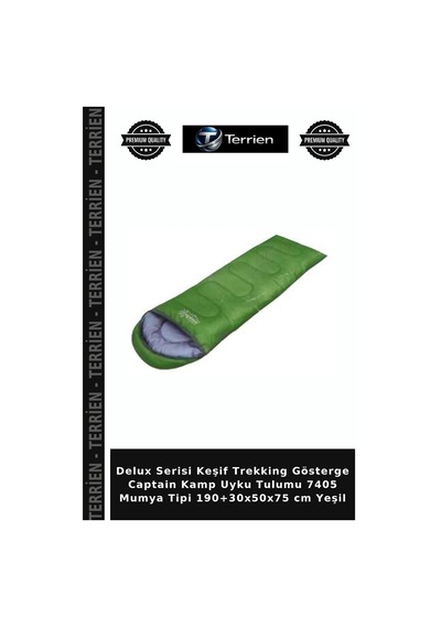 Delux Serisi Keşif Trekking Gösterge Captain Kamp Uyku Tulumu 7405 Mumya Tipi 190+30x50x75 Cm Yeşil Çok Renkli