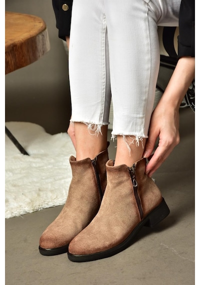 Fox Shoes R374050402 Vizon Süet Alçak Tabanlı Kadın Bot Vizon-süet