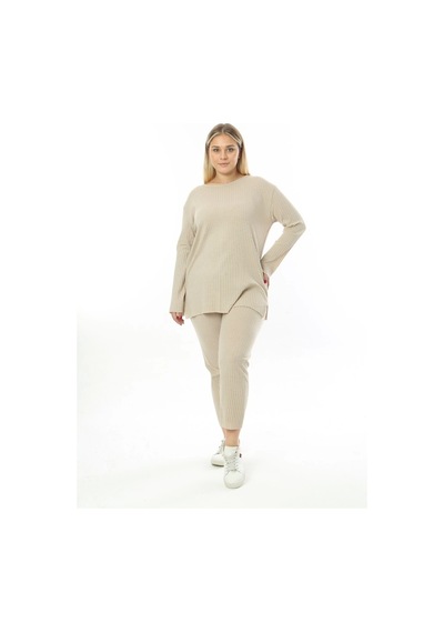 Modasehle Büyük Beden Uzun Kollu Yüksek Bel Beli Lastikli Yırtmaçlı İnce Pijama Takım Uzun-krem Modasehle Büyük Beden Uzun Kollu Yüksek Bel Beli Lastikli Yırtmaçlı İnce Pijama Takım Uzun-krem