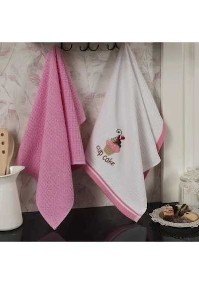 Maxstyle Pamuk Mutfak Havlusu 40x60 Cm 2li Beyaz-pembe Çok Renkli