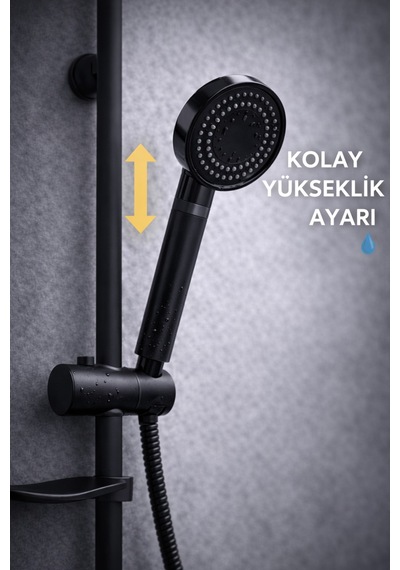 Duş Başlığı Duş Sistemi Sürgülü Premium Seri Siyah