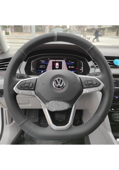 Volkswagen Caddy 2022 Direksiyon Kılıfı Nubuk Noktalı Gri Yüzükl