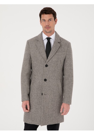 Cacharel Gri Slim Fit Alpaka Yün Karışımlı Palto