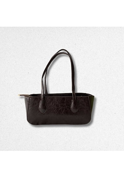Lovelystore Kırışık Dokulu Fermuarlı Baget Kadın El Kol Ve Omuz Çantası 33x15 Acı Kahverengi