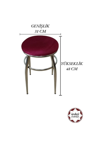 Evko Mobilya Tabure, Bar Taburesi, 2'li Tabure, Metal Ayaklı Tabure - Kırmızı