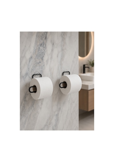 Astraltech 2 Li Siyah Metal Rulo Kağıt Tutucu Yapışkanlı Banyo Ve Mutfak Kağıtlık Çok Renk