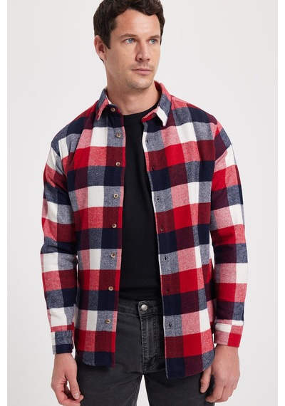 Tudors Erkek Slim Fit Dar Kesim Kareli Kışlık Oduncu Gömlek-42326 Bordo